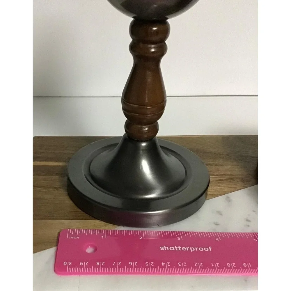 Vintage Pewter and Wood Candlestick & Cherry Wood Hand Turned Chamberstick 1977